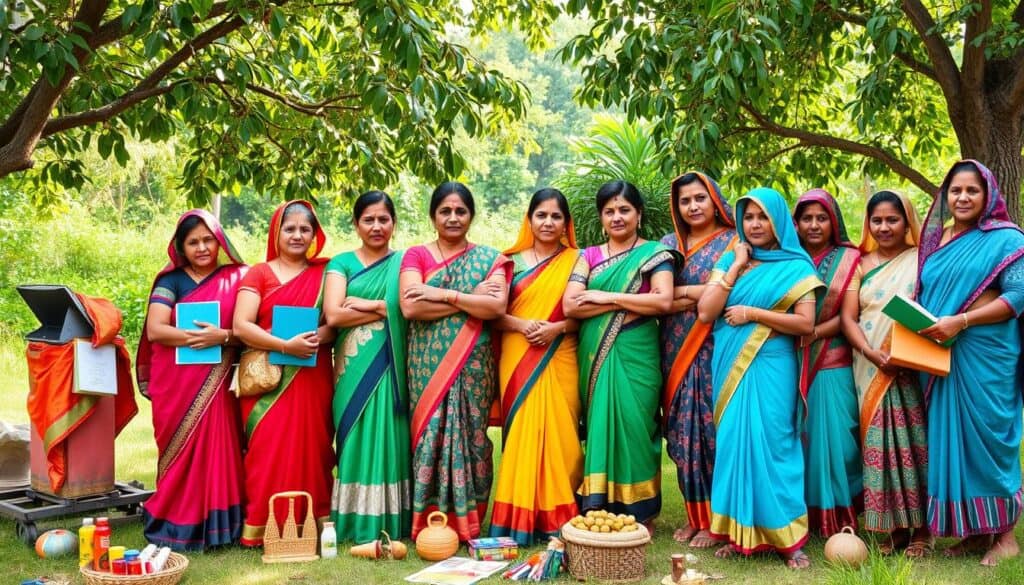 a group of women in colorful dresses